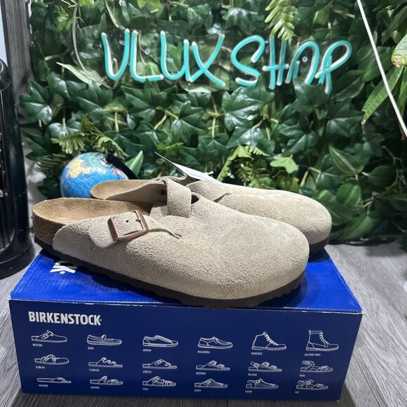 NIB Birkenstock Soft Footbed Boston Taupe Suede Slide Sandal Shoes Mens 10 EU 43 main image 4